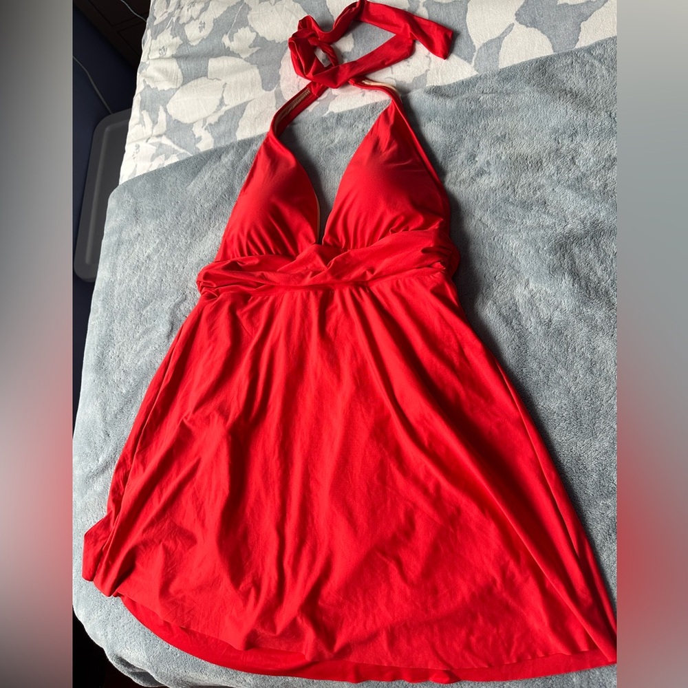 NWT J. Crew Women's V- Neck Halter Swim Dress In Red